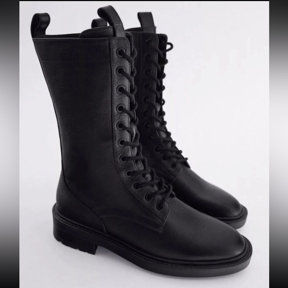 Zara Black Lace-Up combat boots